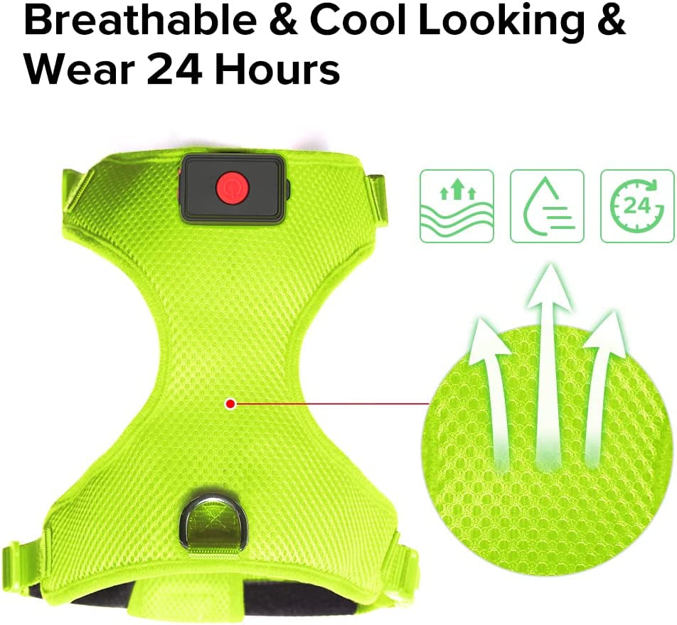 Glow In The Dark LED Dog Harness, Lighted up USB Rechargeable Pet Harness,(Green, S)