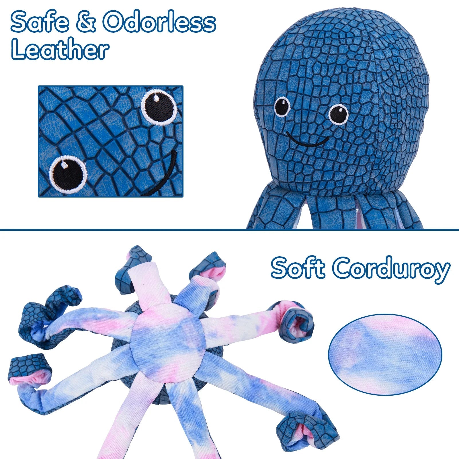 Octopus Squeaky Dog Toys, Blue Interactive Dog Toys