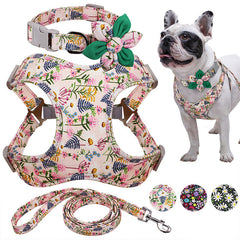 Printed Dog Collar Harness Leash Set