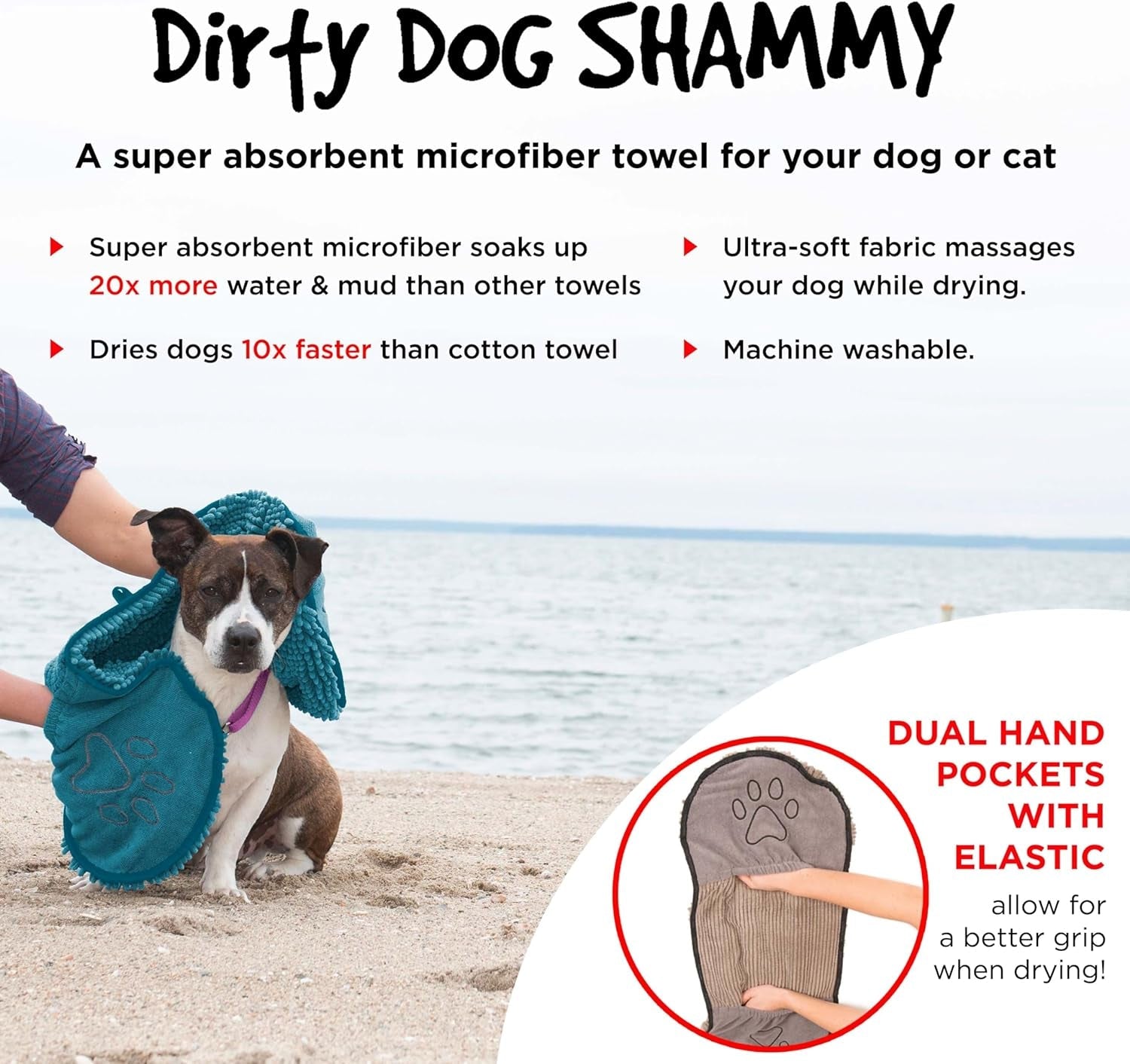 Shammy Dog Towels for Drying Dogs - Heavy Duty Soft Microfiber Bath Towel - Super Absorbent, Quick Drying, & Machine