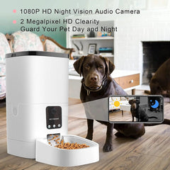 Automatic Wifi Pet Feeder for Cats and Dogs, 1080P Camera, Voice Control, App Controller, 6L