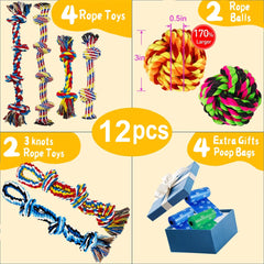 12 Pack Indestructible Dog Rope Toys for Large Breeds, Heavy Duty Dental Cotton Rope Dog Toys