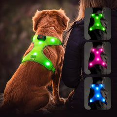 Glow In The Dark LED Dog Harness, Lighted up USB Rechargeable Pet Harness,(Green, S)