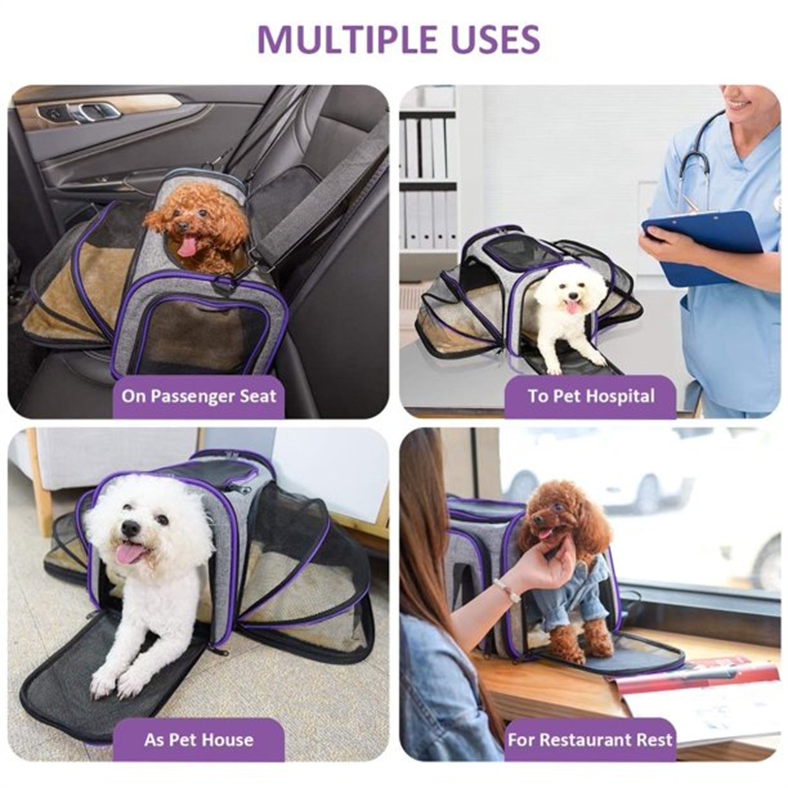 Pet Travel Bag Airline Approved Expandable Foldable 3 Doors 2 Reflective Tapes