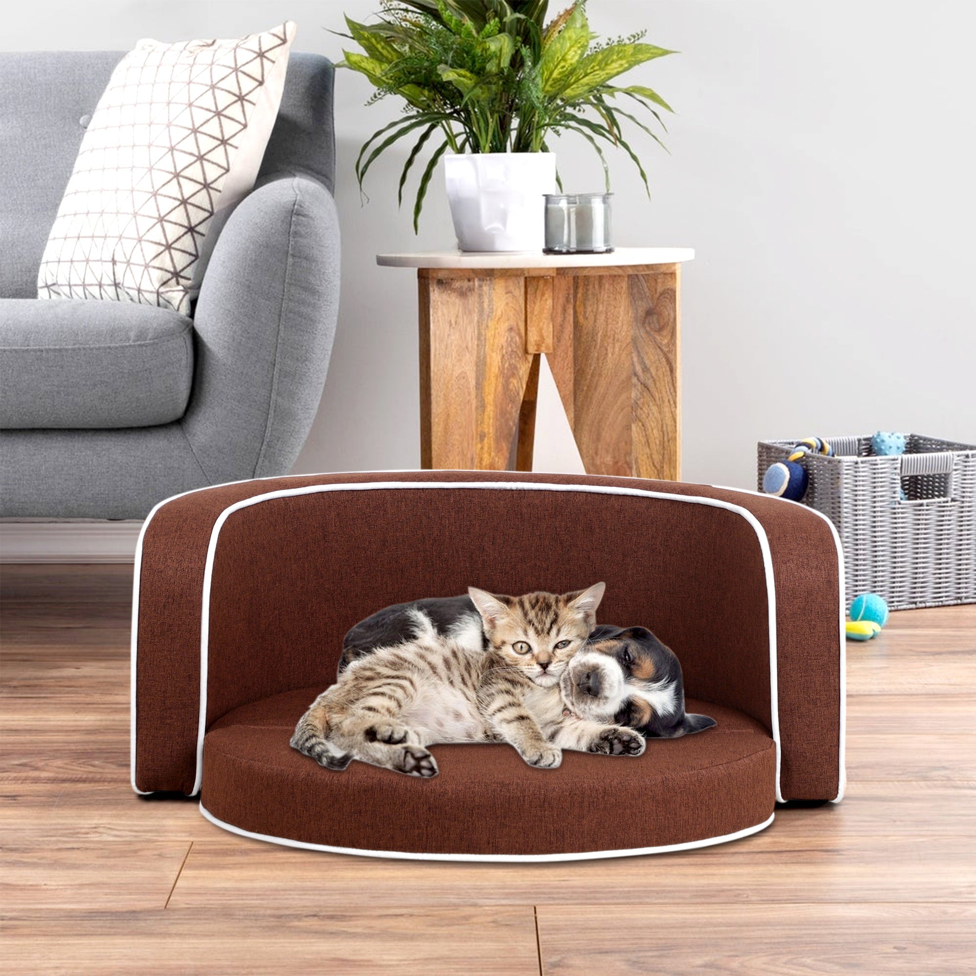 Round Pet Sofa, White Roller Lines