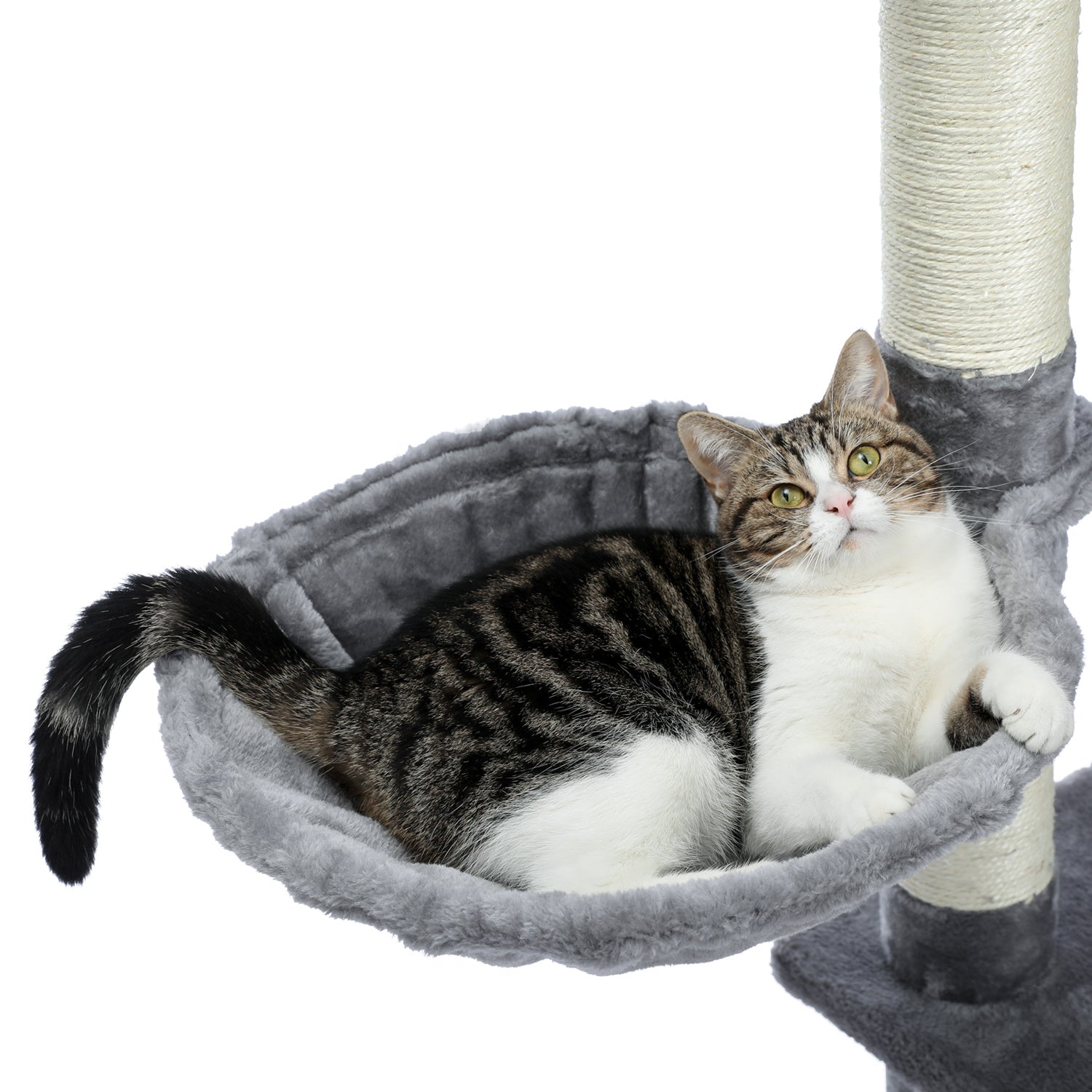 Modern Large Cat Tree with Spacious Condo, Large Top Perch, Cozy Hammock, Scratching Post, Climbing Ladder, Feeding Bowl and Cat Interactive Toy For Big and Fat Cats