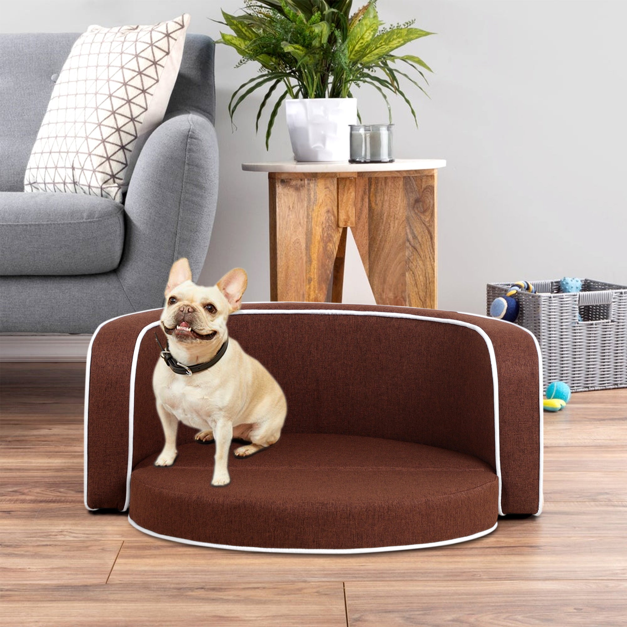 Round Pet Sofa, White Roller Lines