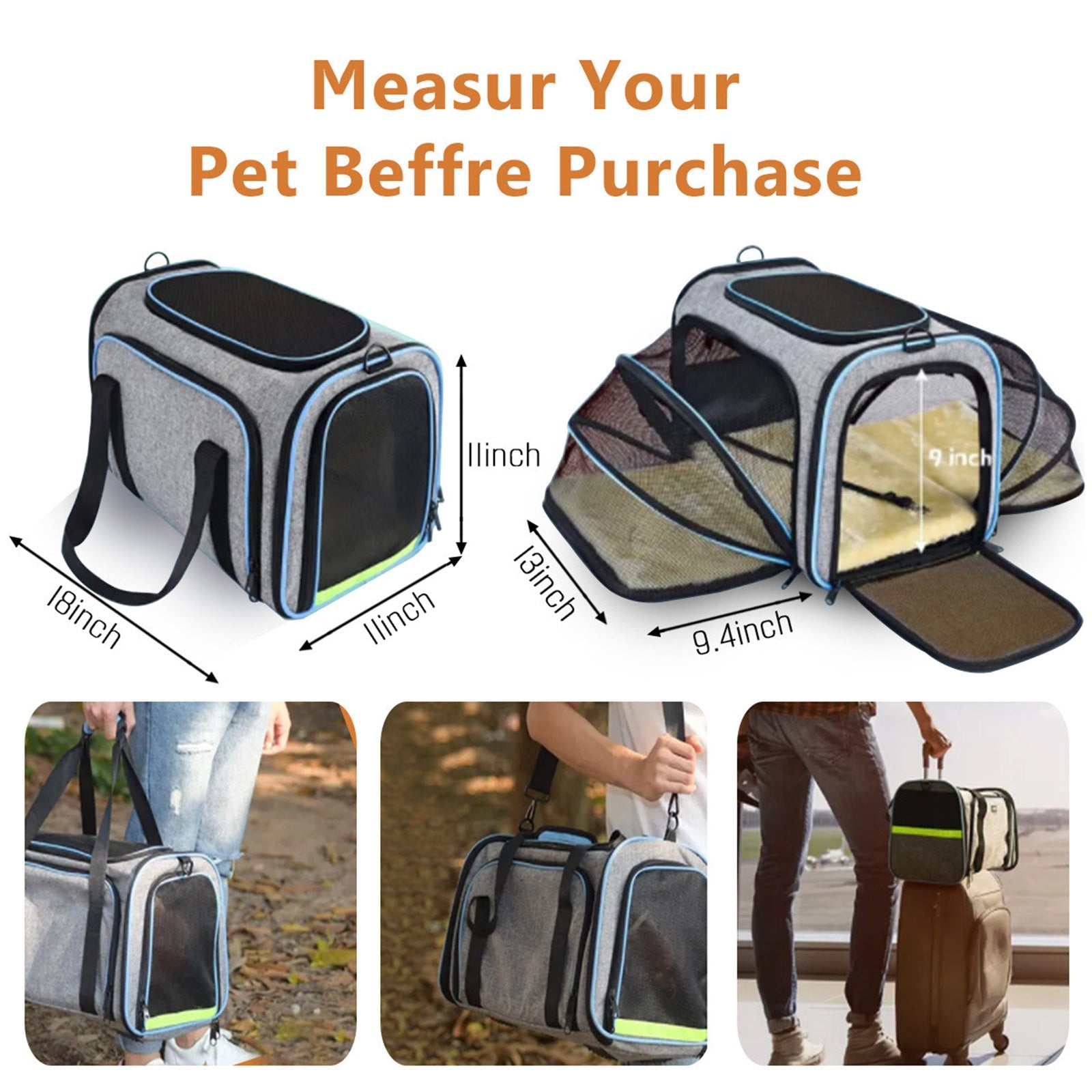 Pet Carrier TSA Airline Approved with Ventilation - Blue