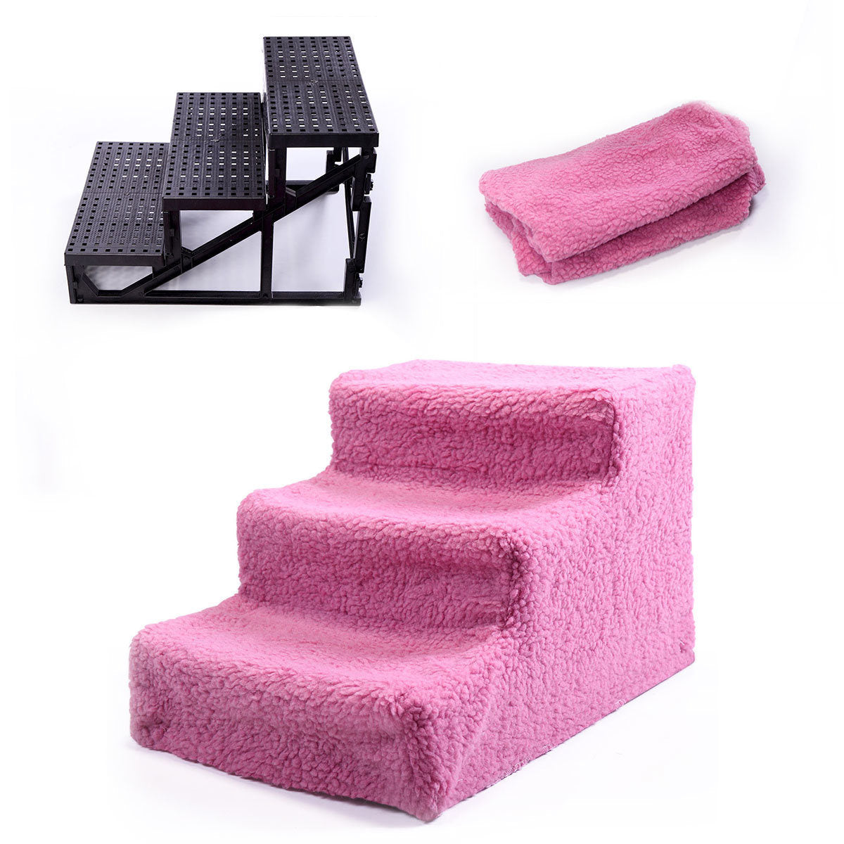 3 Steps Pet Stairs for Dogs and Cats - Dark Pink