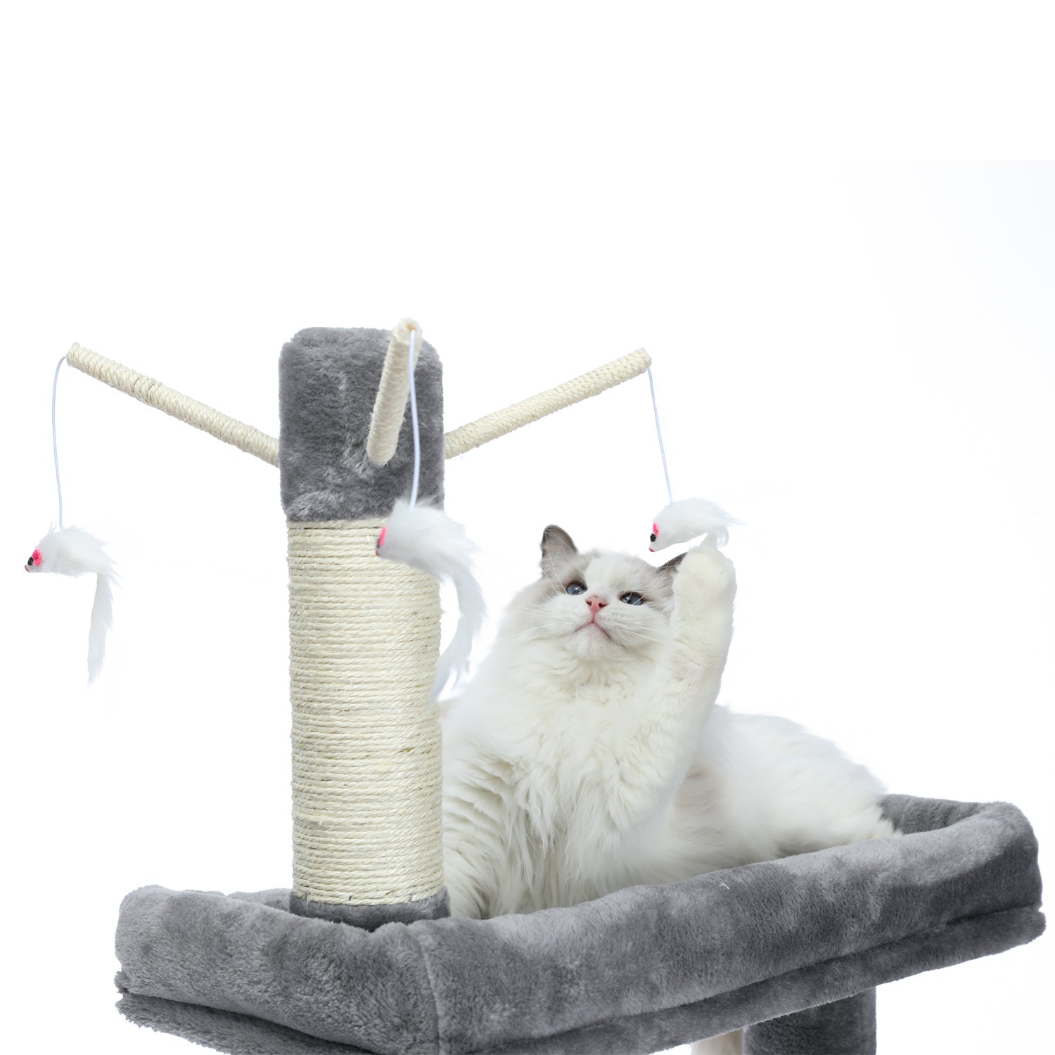 Modern Large Cat Tree with Spacious Condo, Large Top Perch, Cozy Hammock, Scratching Post, Climbing Ladder, Feeding Bowl and Cat Interactive Toy For Big and Fat Cats