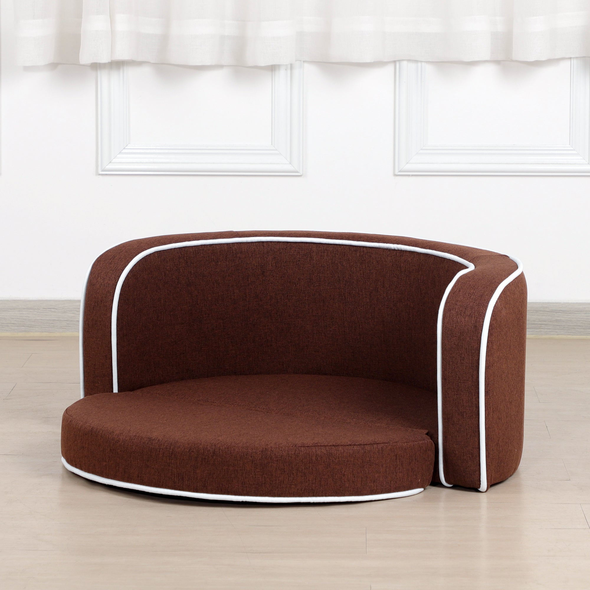 Round Pet Sofa, White Roller Lines