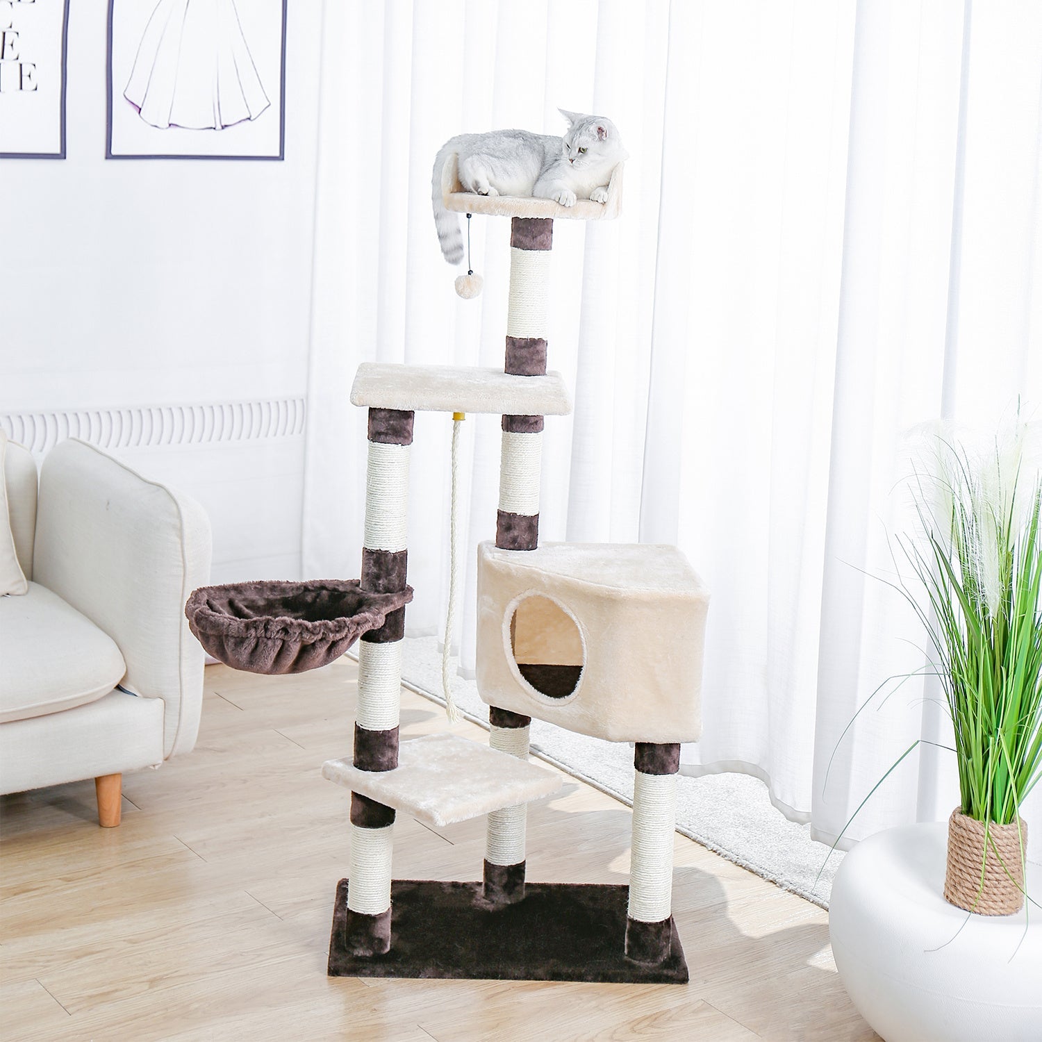 Cat Condo With Scratching Post and Cat Tower