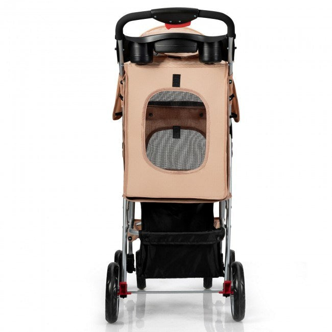 Foldable 4-Wheel Pet Stroller with Storage Basket