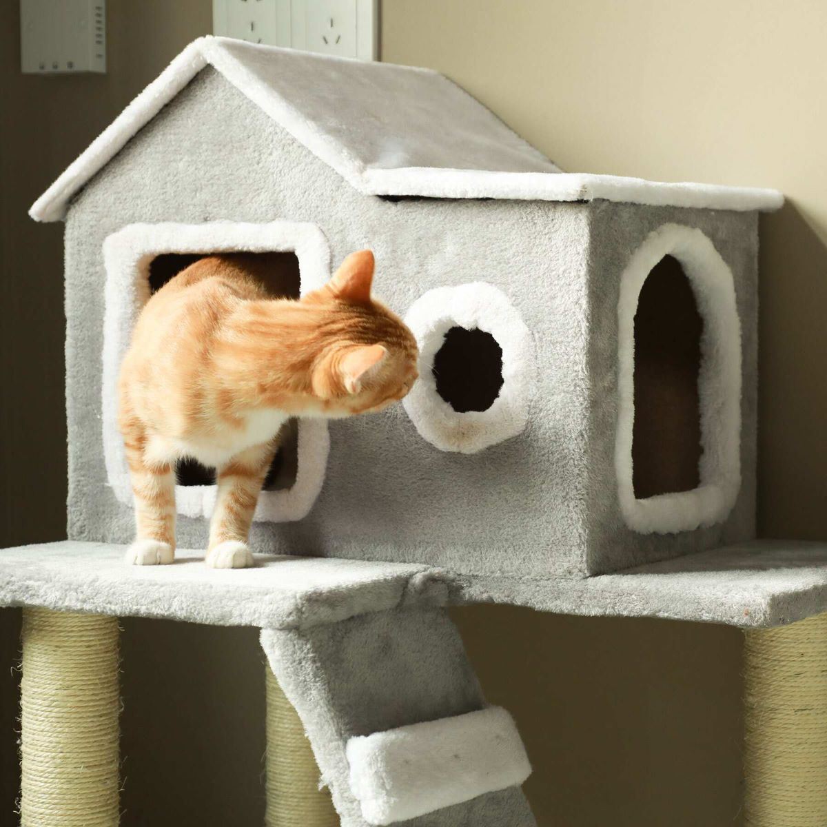 Cat Tree House 36 Inch Tower Condo Scratching Post Ladder Gray