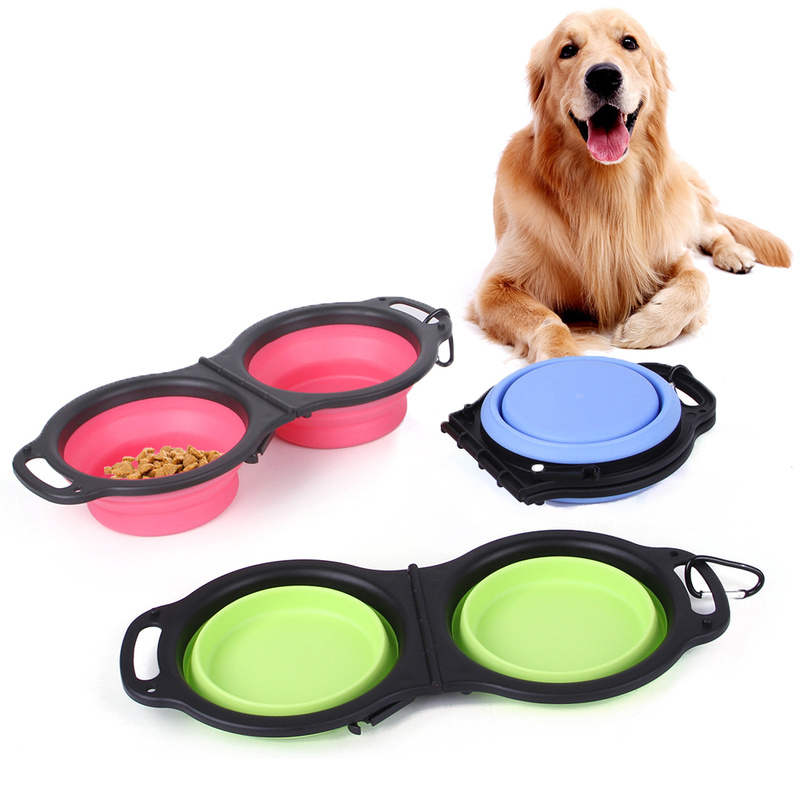 Rubber Folding Double Bowl Portable Multicolor Utensils