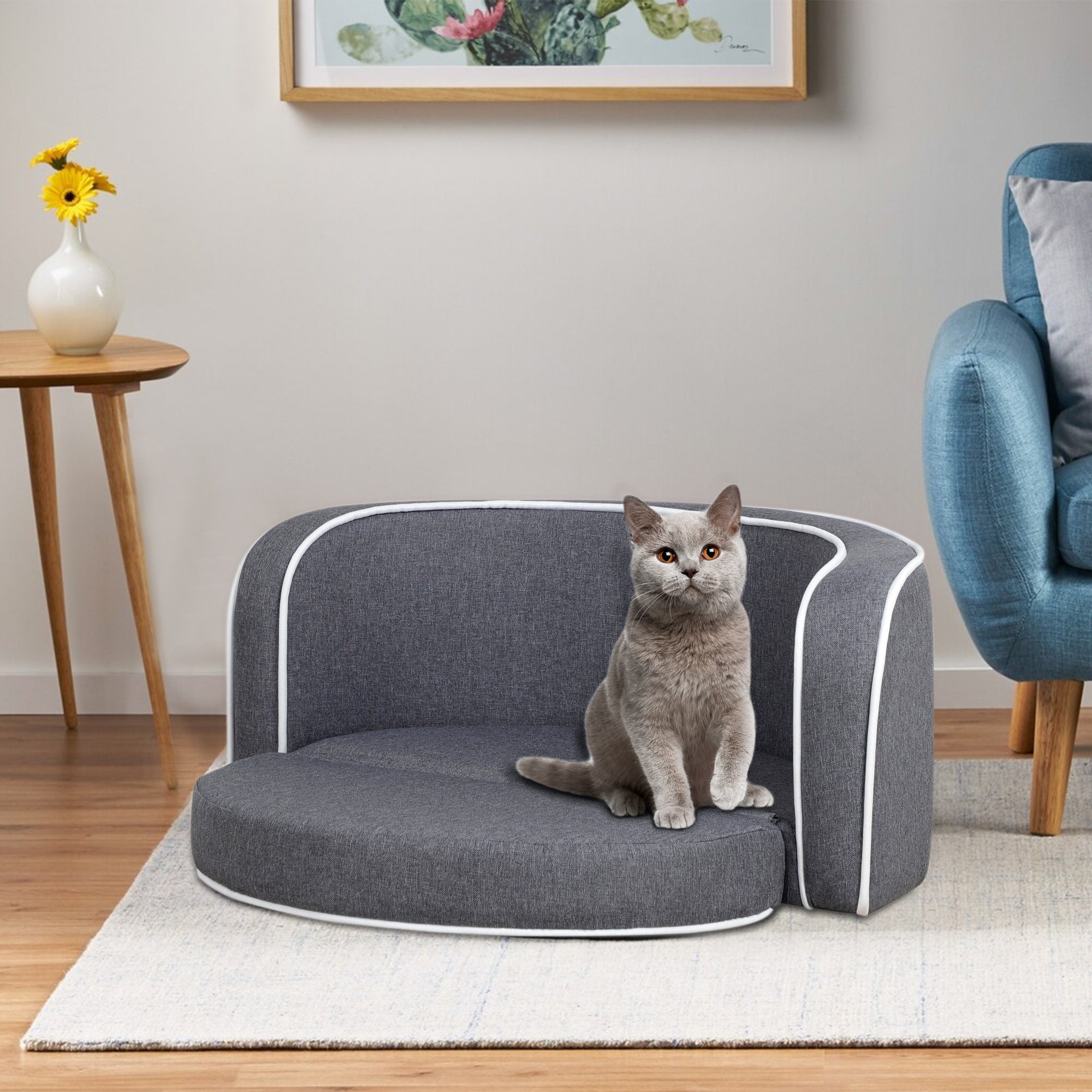 Round Pet Sofa, White Roller Lines