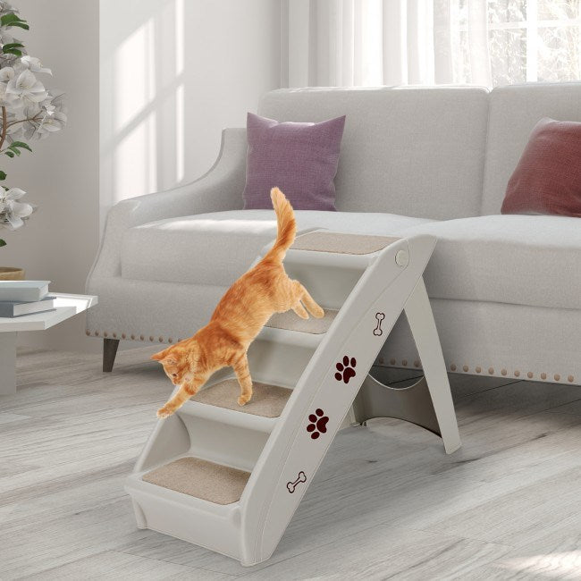 Collapsible Plastic Pet Stairs 4 Step Ladder for Small Dog and Cats