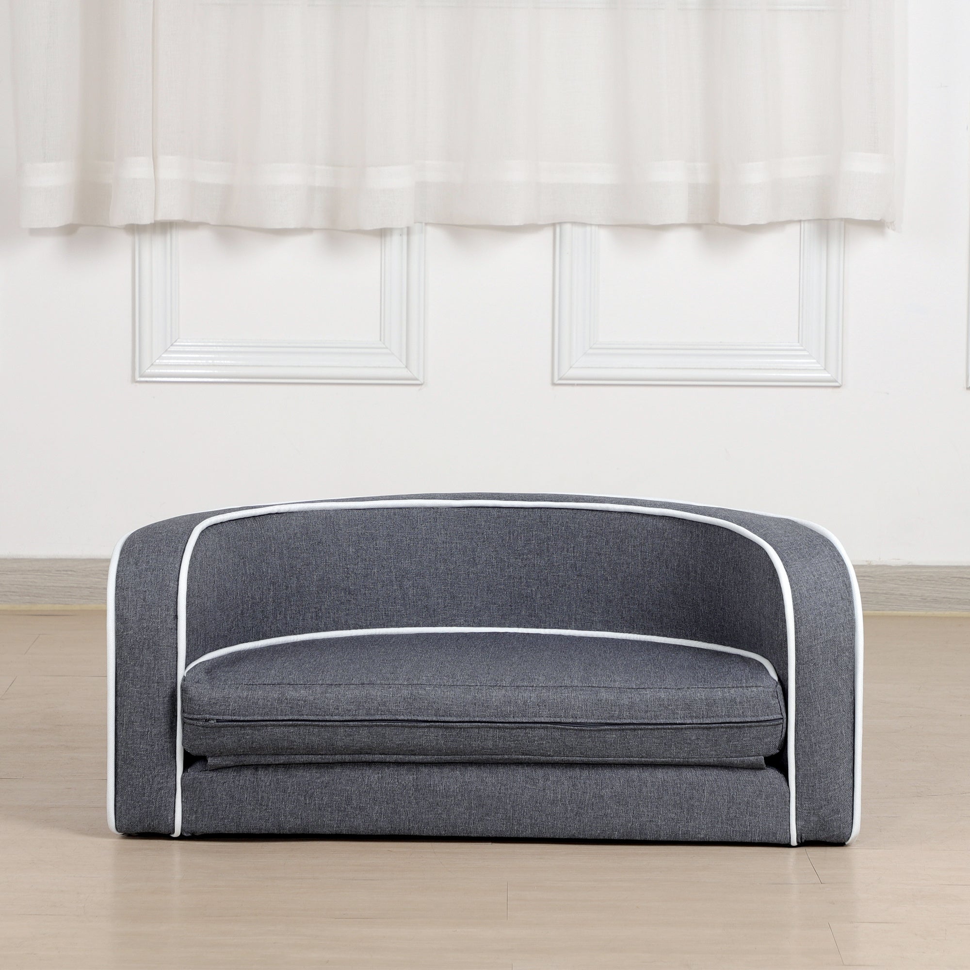 Round Pet Sofa, White Roller Lines