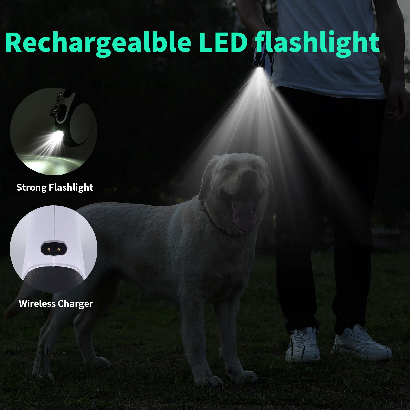 Retractable Dog Leash with LED Light for Small Medium Dogs, 16FT/5M, 360° Tangle-Free Reflective Heavy Duty Nylon Tape Up to 66 lbs Dogs