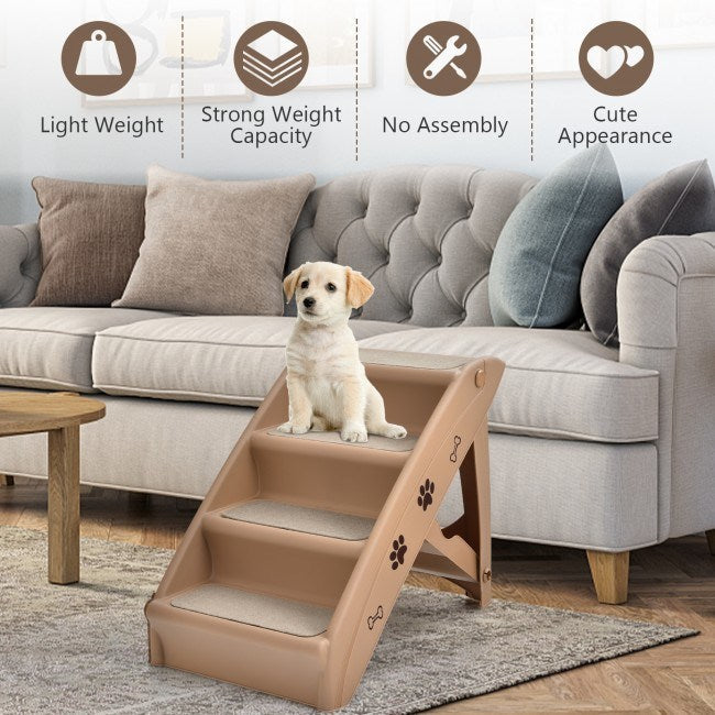 Collapsible Plastic Pet Stairs 4 Step Ladder for Small Dog and Cats