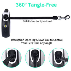 Retractable Dog Leash with LED Light for Small Medium Dogs, 16FT/5M, 360° Tangle-Free Reflective Heavy Duty Nylon Tape Up to 66 lbs Dogs