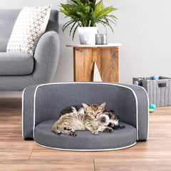 Round Pet Sofa, White Roller Lines